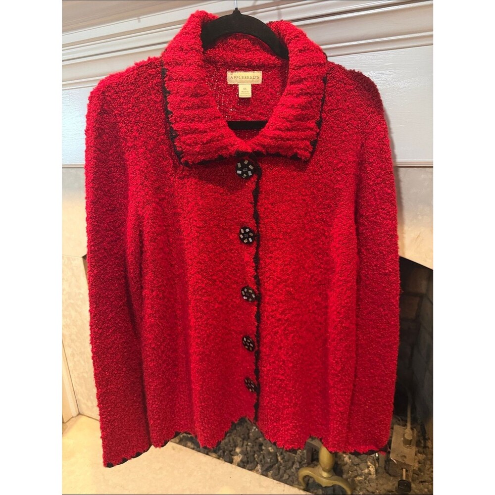 Appleseed's Bright Red Teddy Bouclé Button Jacket size XL